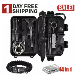 Premium Gear Outfitters 14 in 1 Survival Kit- Outdoor gear kit for Hiking/ Camping/ Outdoor Adventures