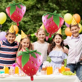 Fruit Themed Party Balloons, 4PCS Fruit Shaped Foil Balloons, Tropical Strawberry Watermelon Jumbo Balloons, Food Balloons, Photo Props Party Decorations for Birthday Gender Reveal