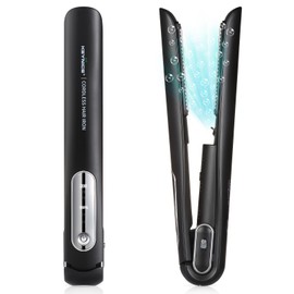 【美容師お勧め】Keynice コードレスヘアアイロン マイナスイオン搭載 静電気抑制 4800mAh ミニ ストレート カール メンズ 2way 充電式 持ち運び 3段階温度調節 コンパクト ワイヤレス ポーチ付き ブラックKN-2635