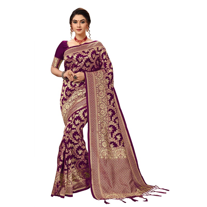 Nivah Fashion Women's Banarasi Art Silk Saree with Blouse Piece(NH.S13-Purple)