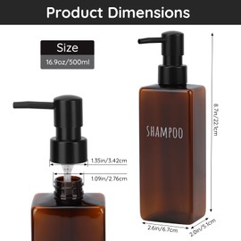 Segbeauty Shower Gel Dispenser, Pack of 6 Pump Bottles 500 ml, Shampoo Bottles for Filling, Soap Dispenser Brown with Printed Labels, Bathroom Soap Dispenser Set (Brown)