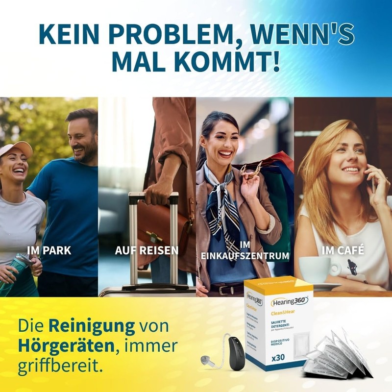 Hearing360 30 Cleaning Wipes for Hearing Aid Hygiene Wipes in