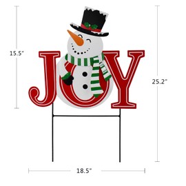 Morning View Christmas Snowman Joy Yard Stakes Sign Metal Joy Garden Stake Decorations Outdoor Lawn Ornaments Xmas Yard Stake Holiday Winter Wall Decor for Patio Pathway Outside Red 25.2 Inches Tall
