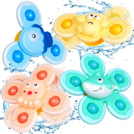 Baby Bath Suction Cup Spinner Toys-4Pcs, Spinning Toys for Window, Airplane Car Travel, High Chair, Christmas Birthday Gifts for Toddlers
