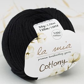 3 Skein La Mia Cottony 100% Cotton Baby Yarn,Each 1.76 Oz (50g) / 131 Yrds (120m) Super Soft, Dk Light,Turkish Yarn (Black, 3-Skein)