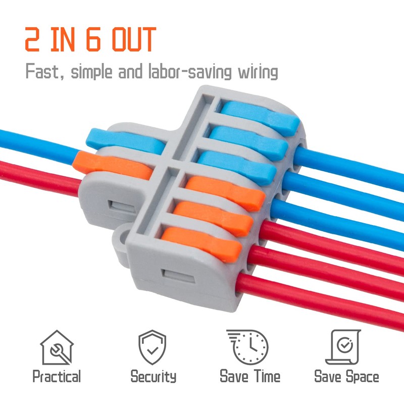 XALXMAW 10Pcs Lever Wire Connectors, 2 in 6 Out Mini