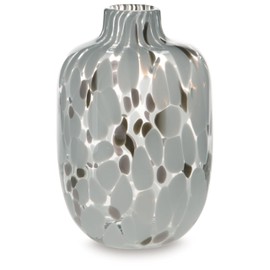 Signature Design by Ashley Keelton Casual Indoor Watertight Abstract Patterned Glass Vase, White & Dark Brown