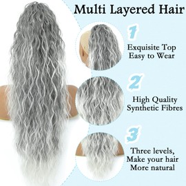 LEDIZE Ponytail Extension, Claw Clip on Pony tails Hair Extension for Women 28 Inch Long Wavy Curly Fake Ponytail Clip in Hair Pieces for Women Fluffy Natural Looking (T403/60, 28 Inch)