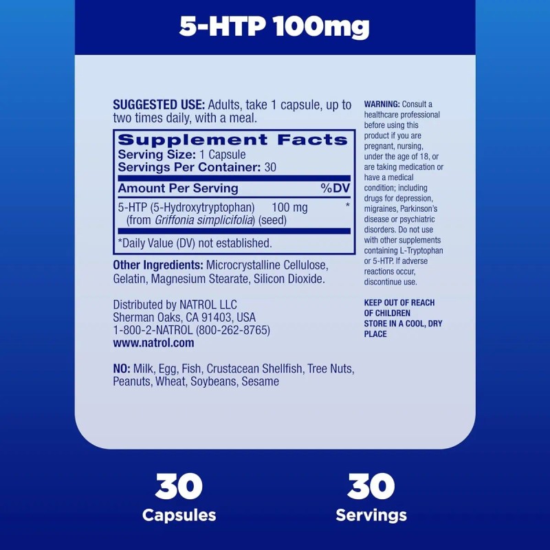 Natrol 5-htp 30 Caps Mejora Estado De Ánimo Y Reduce