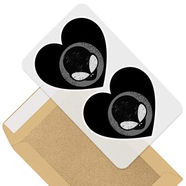 Awesome 2 x Heart Stickers 10 cm - BW - Cool Black & White Alien Aliens UFO Fun Decals for Laptops,Tablets,Luggage,Scrap Booking,Fridges #40388