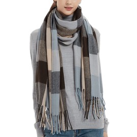 Wander Agio Womens Fashion Long Shawl Big Scarves Grid Winter Warm Large Plaid Scarf Blue Brown 9