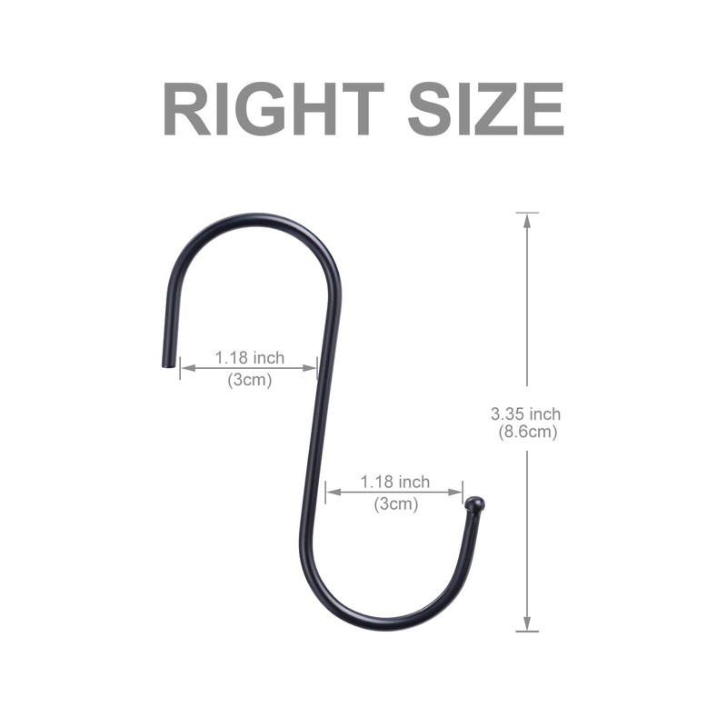 30 Pack Black S Hooks, 3.3 Inch Large S Shaped