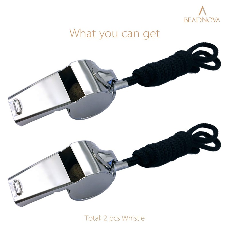 BEADNOVA Stainless Steel Whistles with Lanyard Lifeguard Whistle Referee Whistle