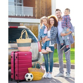 Suitour Luggage 3 Piece Sets Hard Shell Luggage Set with Spinner Wheels, TSA Lock, 20 24 28 inch Travel Suitcase Sets,Rose Red