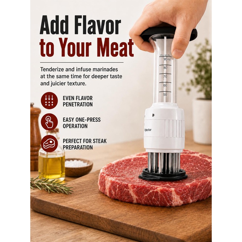 Meat Tenderizer & Marinade Injector Kit, Stainless Steel Food Flavor