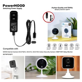 PowerHOOD 5V Micro USB AC/DC Adapter Compatible with EZVIZ Internet Camera CS-CTQ1C, CS-C1C, CS-C1HC Micro-USB Switching Power Cord Charger Cable Mains