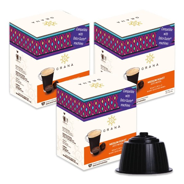 GRANA Medium Roast 48 Capsules Compatible with Nescafe Dolce Gusto - (3 Boxes of 16 capsules each) - 100% Arabica Dolce Gusto Coffee Pods