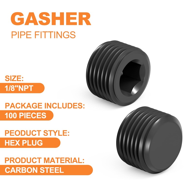 GASHER 100Pcs 1/8" NPT Carbon Steel Pipe Plug Fitting Internal