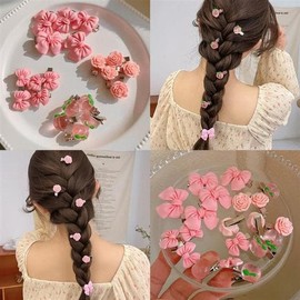 Mini peach ribbon hair clip / 미니 복숭아 리본 헤어 집게핀