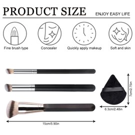 Make Up Pinsel Set, 3 Stück Schminkpinsel Puderpinsel Makeup Brushes Concealer Pinsel Kosmetikpinsel mit 2 Stück Puderquaste, Professionelle Synthetischer Faser Make-up Pinsel