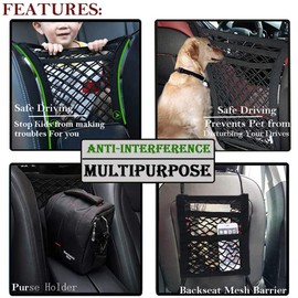 DYKESON Pet Barrier Dog Car Net Barrier with Auto Safety Mesh Organizer Baby Stretchable Storage Bag Universal for Cars, SUVs -Easy Install,Safer to Drive with Pets and Children, 3 Layer M