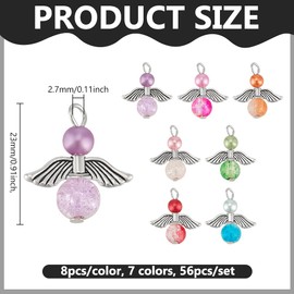 PH PandaHall 56 Stück 7 Farben Engel Fee Charms Schutzengel Charms Engelsflügel-Anhänger Crackle Glasperlen-Anhänger Engel baumeln Charme für Halskette Armband Ohrring Schmuck machen DIY Crafts