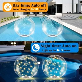 afzdby Floating Pool Lights Solar Powered,14 Inch 3000K Warm White Inflatable Glow in The Dark Balls,IP68 Waterproof Led Light up for Inground Pool,Christmas Decorations Outdoor Ornaments Gift
