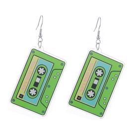 coadipress Cassette Tape Earrings for Women 80s 90s Neon Earrings Fashion Funny Vintage Neon Tape Optical Disc Acrylic Drop Dangle Earrings Outfit Party Accessories Jewelry Gifts (Dark Green)