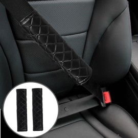 Amooca Car Seat Belt Cover Soft Fiber Leather Cool Seatbelt Shoulder Pad Cushions 2PC for a More Comfortable Driving Universal Fit for Auto and Backpack Black