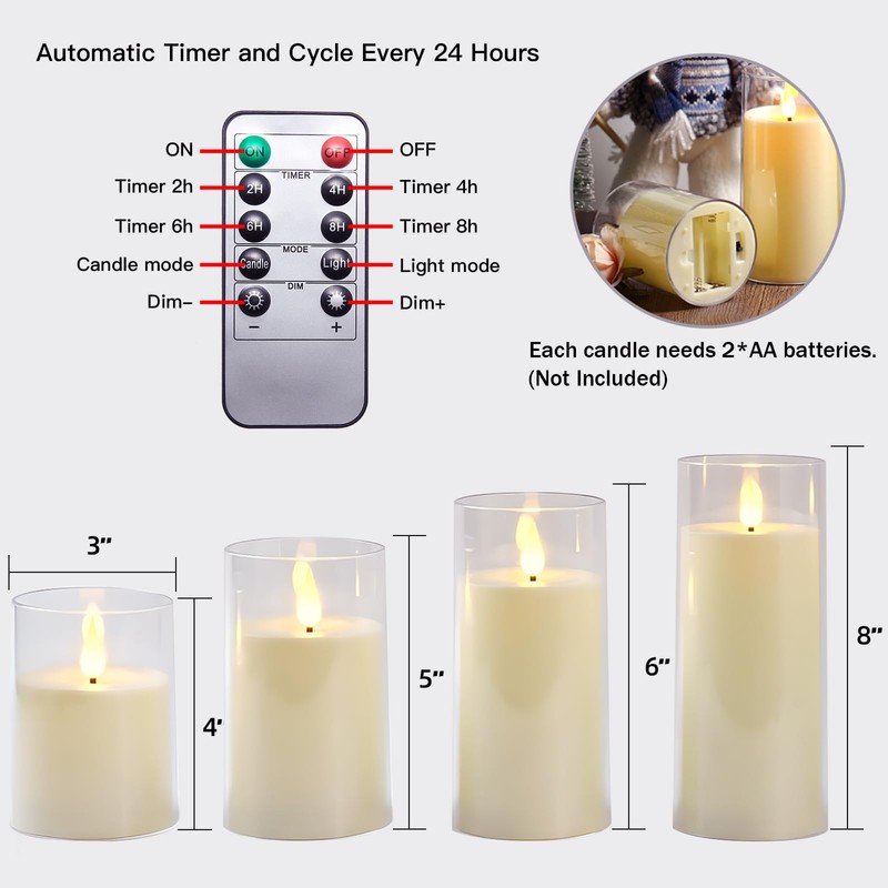 Fo32won Ivory White LED Flameless Pillar Candles Battery Operated with