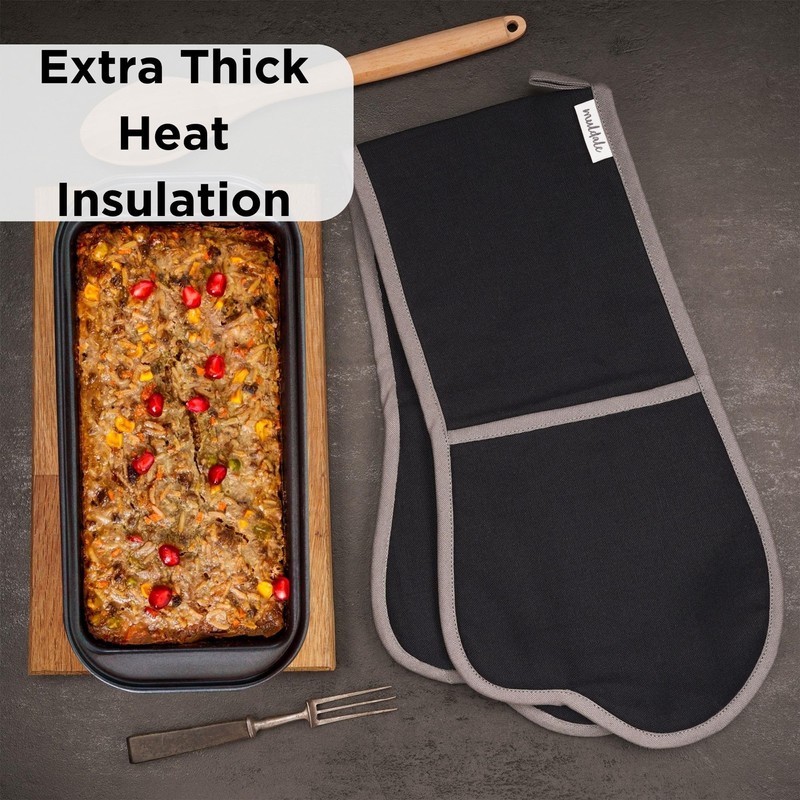 Muldale Professional Black Oven Gloves Double - Heavy Duty Aga