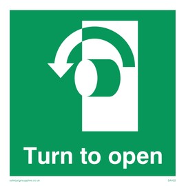 Viking Signs sa402-s10-v Left Down Arrow "Turn to open" Sign, Vinyl, 100 mm H x 100 mm W