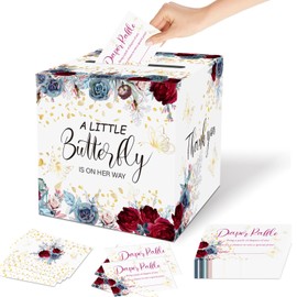 OLIVBIN 50 Pcs Butterfly Diaper Raffle Tickets, Baby Shower Games Diaper Raffle Card Box, A Little Butterfly on the Road Card Boy Girl Gender Reveal Party Invitation, Baby Shower Decoration