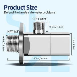 Hettecy Angle Valve NPT 1/2'' Inlet x 3/8'' Outlet Heavy Duty Quarter Turn Angle Shut Off Valve Squared Body Water Control Valve Chrome (2 Pack)