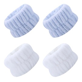 Zimoer Women's Hair Band Cosmetic Set of 3 (White, Sky Blue) - Headband, Wrist, Flannel, Cotton, Unisex, 1 x 3 Pieces, 56 cm