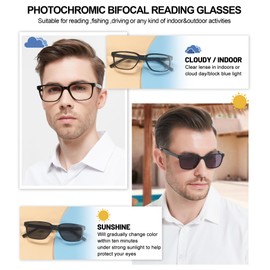 OCCI CHIARI Photochromic Bifocal Reading glasses for Men 3.0x Transition Readers Eye Protection(1.0 1.5 2.0 2.5 3.0 3.5 4.0) Black