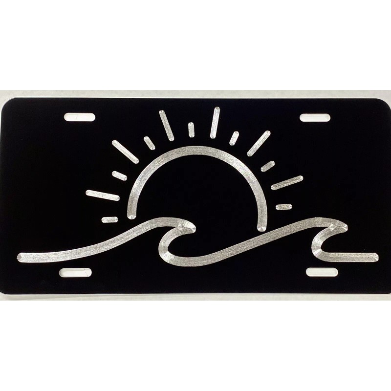 Diamond Etched Products Engraved Sun Ocean Wave Beach Car Tag
