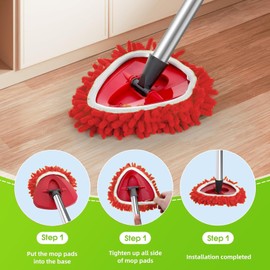 4 Pack Chenille Mop Heads Replacements Compatible with Ocedar Easywring 1-Tank System, Reusable Spin Mop Pad Refills, Microfiber Duster Replacement Heads for Floor Cleaning, Machine Washable(Red)