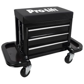 Pro-Lift Mechanic Roller Seat with Tool Box - 3-Drawer Rolling Tool Chest Stool with Padded Seat Cushion for Garage Creeper – 400 Lbs Capacity