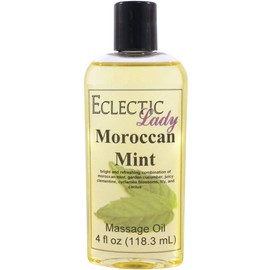 Moroccan Mint Massage Oil, 4 oz, with Sweet Almond Oil and Jojoba Oil, Preservative Free, Perfect for Aromatherapy and Relaxation