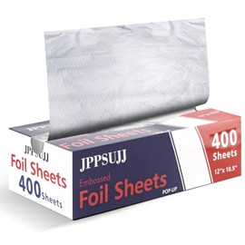 400 Count Aluminum Foil Sheets, Embossed Foil Sheets, 12" x 10.6" Heavy-Duty Pop-Up Dispenser for Hot Dogs, Sandwiches, Food Wrap, Food Storage, Baking