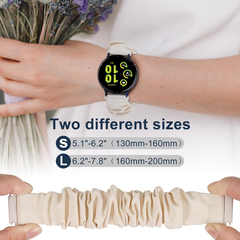 Stretchy Scrunchie Bands Compatible with Garmin Vivoactive 5/6, 20mm Nylon