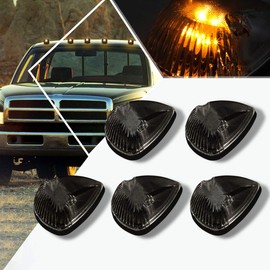 PM PERFORMOTOR 5Pcs Amber LED Cab Top Roof Running Lights Marker Lights Compatible with 94-98 Dodge Ram Truck,Smoked Lens