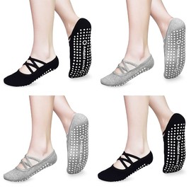 Non Slip Yoga Socks for Women Non Skid with Grips Socks for Yoga, Pilates, Barre, Home & Hospital 4 Pack