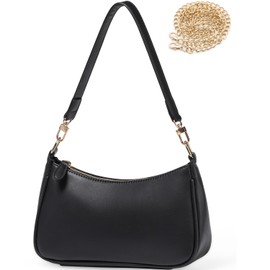 WantGor Clutch Tote Handbags, Shoulder Purse for Women Crossbody Bags Mini Hobo Bag Retro Vegan Leather Trendy Handbag (Black)