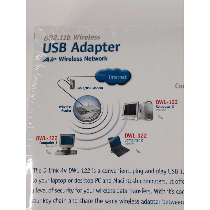 D-link Air Wireless Network- USB Adapter 802.11b DWL-122 New