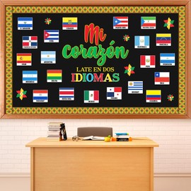 Hispanic Heritage Month Classroom Bulletin Board Set Spanish English Classroom Decoration Latino American Border Motivational Cutouts for Back to School Wall Home National Flag Decor Party Supplies