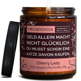 Lustige Duftkerze mit Spruch für Katzen Besitzer & Liebhaber | Handgemacht aus Sojawachs | In Geschenkbox | Nachhaltiges Valentinsgeschenk Gastgeschenk Katzenhalter Cat Lovers |Kirsche
