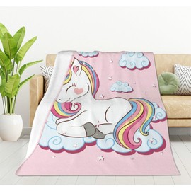 HGOD DESIGNS Unicorn Blanket Smooth Soft Animal Rainbow Hair Cloud Stars Print Throw Blanket for Sofa Chair Bed Office 100x130cm