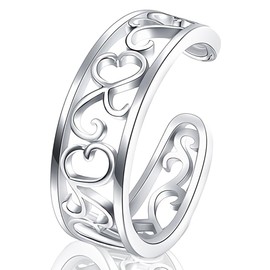 YVOETN Silver Toe Rings for Women Non Tarnish Adjustable Open Band Toe Ring Summer Beach Toe Rings Foot Jewelry